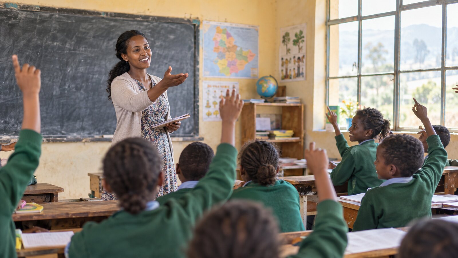 An Ethiopian teacher leading an engaging classroom lesson
